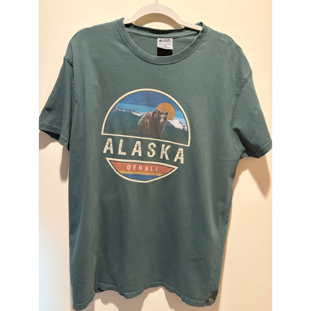 Lone Rock Alaska Denali Grizzly Bear Graphic Tee XL Green Cotton T-Shirt